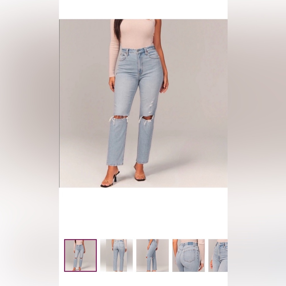 Abercrombie & Fitch Light Blue Distressed Ankle Straight Jeans